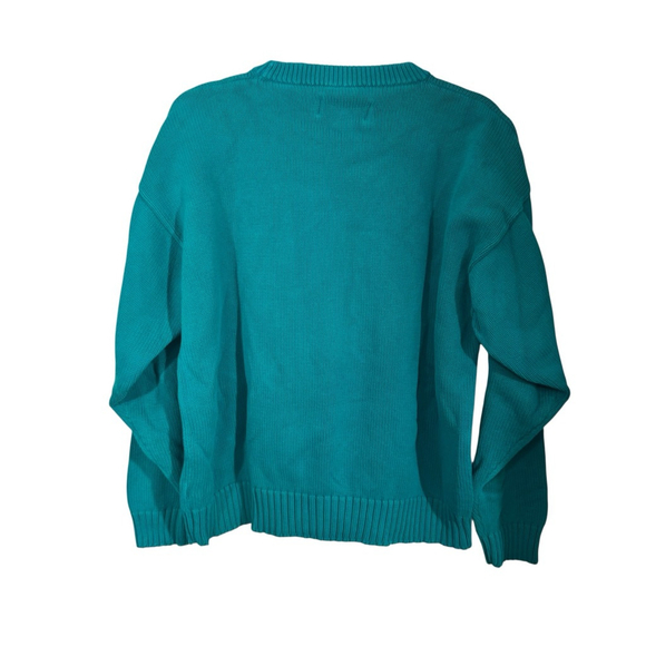 Size L Mens Unisex Eddie Bauer Teal Crewneck Long Sleeve Sweater Cotton - Picture 3 of 6